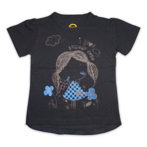 T-Shirt 100% Cotton Girls Top Black I Love Summer Days Front Printed