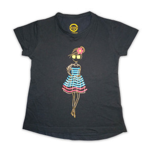 T-Shirt for Girls Front Printed Color Black 100% Cotton Short Sleeves
